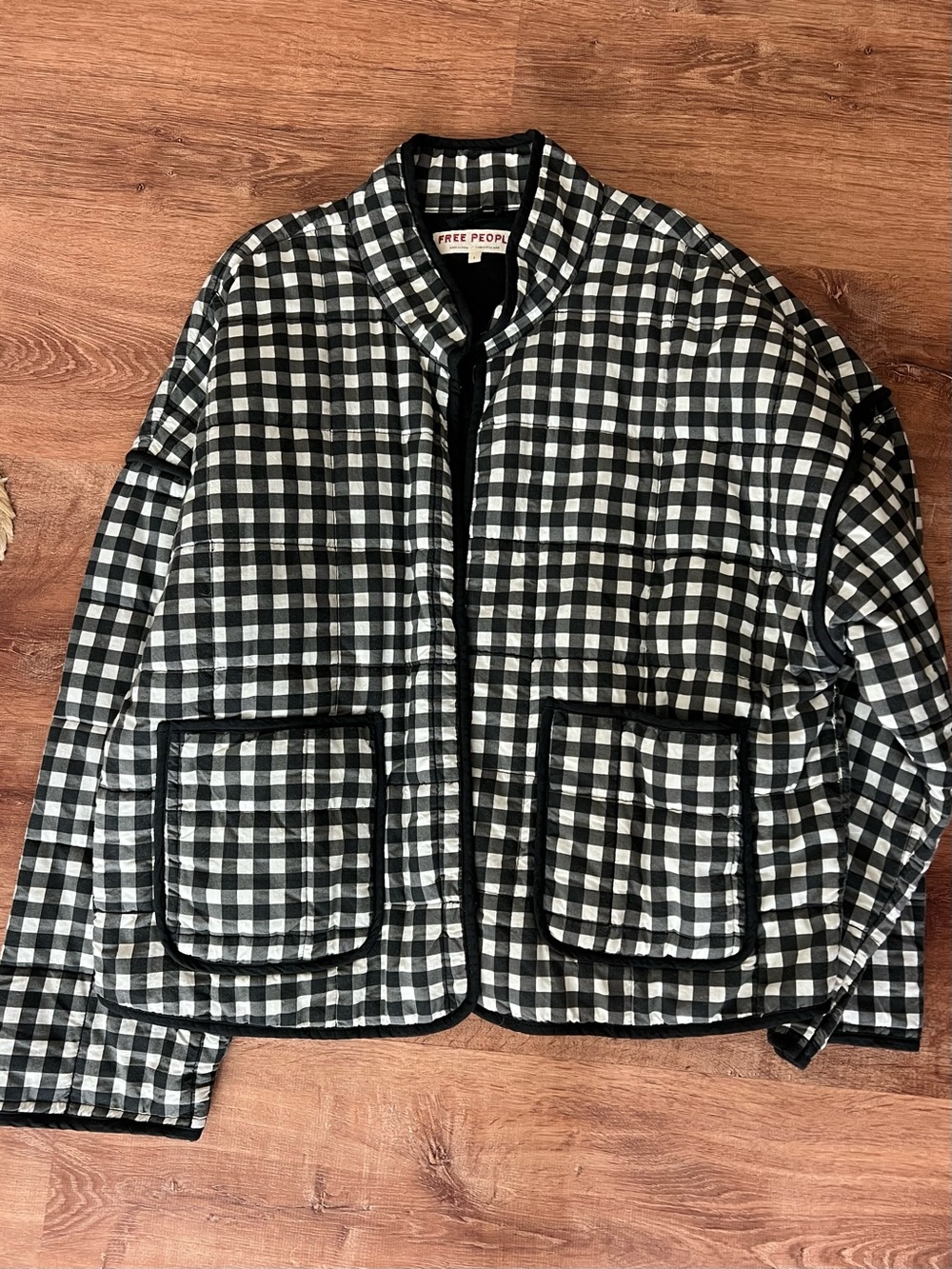 Free People Chloe Jacket Size Large - Black & White Gingham RT $198